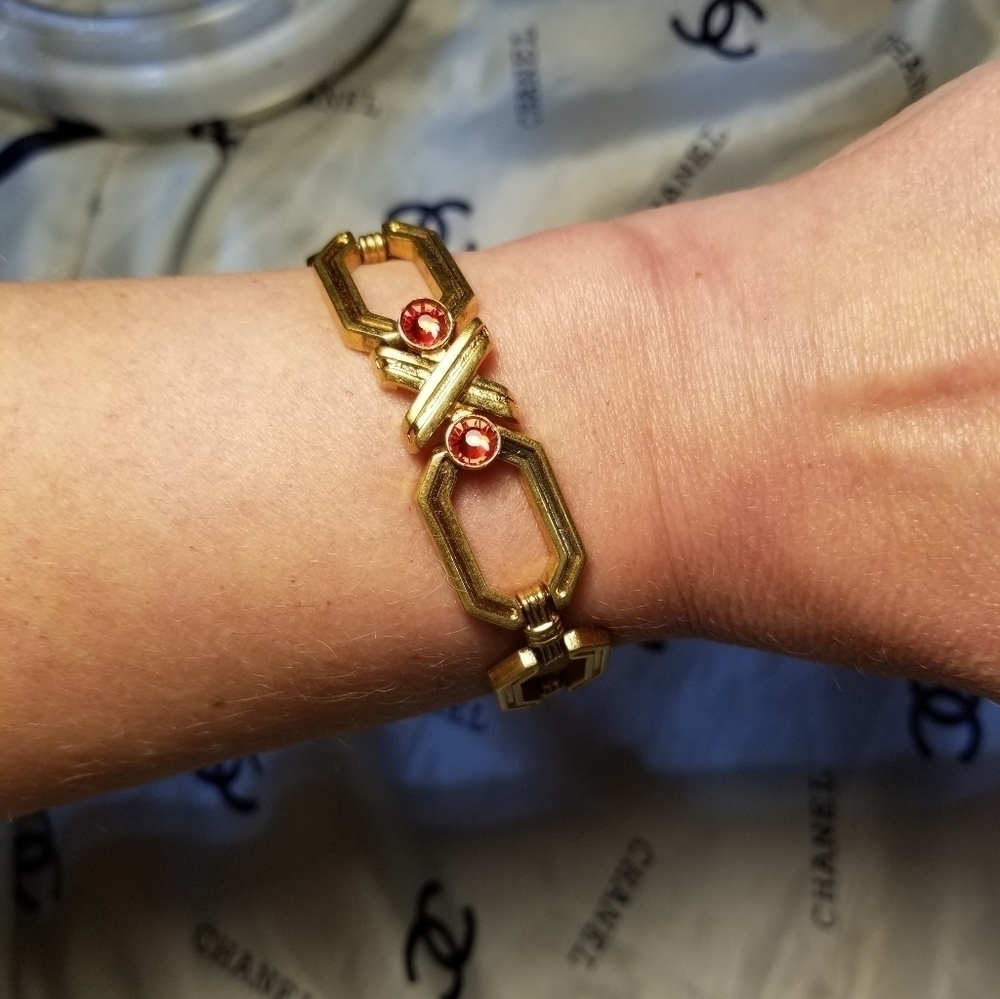 LANVIN Deco Red Crystal Bracelet ~ Vintage